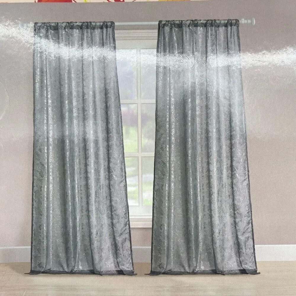 Harvest Home Maple Pole Top Curtain Panel Pair Gray Silver 38x84 Set of 2, NWT